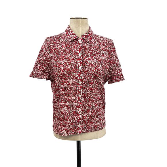 J. Crew Smocked Button-up Shirt Liberty Eliza's Red Fabric Size XL - Picture 2 of 10